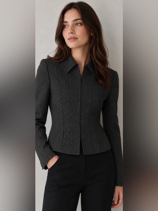 Carlisle Jackets & Blazers - Carlisle Tailored Wool Blend Jacket Blazer Size 4 Black White Micro Dot